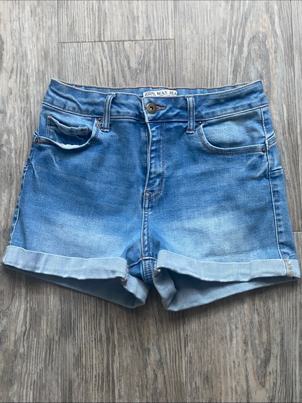 Wax Jean Light Blue Rolled-Hem Denim Shorts Butt Enhancing